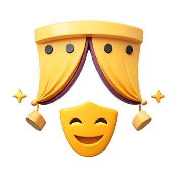 Smiling Playful Mask Under Stage Curtain png