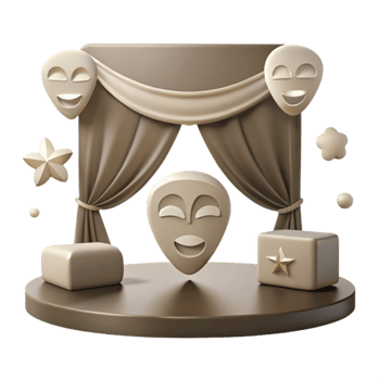 Smiling Face Mask on Stage with Curtain, Star, and Platform png