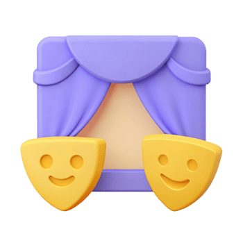 3D Rendered Stage Curtain with Happy Masks png