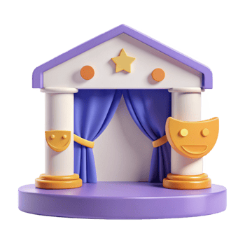 3D Render of a Stage with Purple Curtains and a Star on Top png