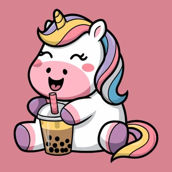 Baby Cute Unicorn Cartoon Icon Illustration. vector