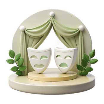 3D Rendered Stage with Theater Masks png