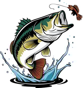 Big bass fish cartoon for t-shirt Big bass fish design set illustration. vector