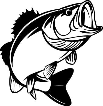 bass fish cartoon for t-shirt Big bass fish design set illustration A big fish silhouette . vector