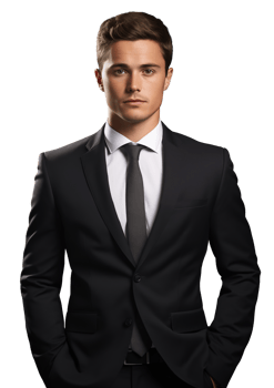 Man in a black tailored suit with a see-through background png