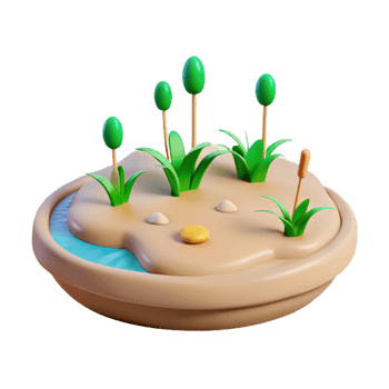 3D Render of a Miniature Island with Grass and a Small Pond png