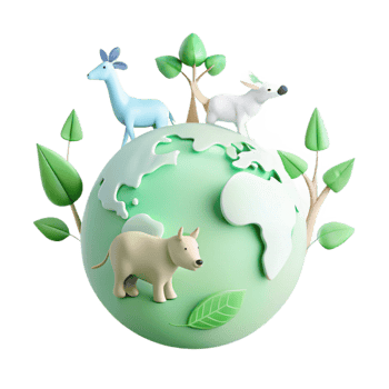 3D Render of Earth with Animals and Trees A Symbol of Sustainability png
