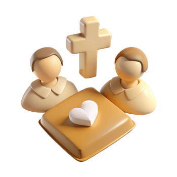 3D Illustration of Two People Surrounding a Cross and Heart png