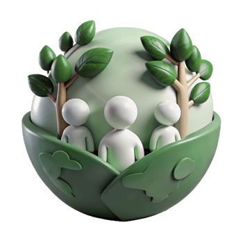 Green Planet with People and Trees png