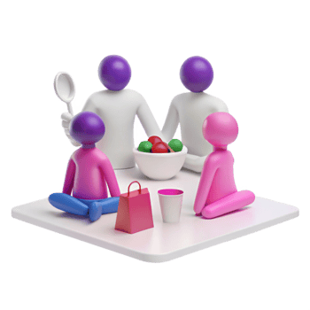 3D Render of a Group of Friends Enjoying a Picnic png