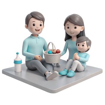 Happy Family Picnic with Basket of Fruit png