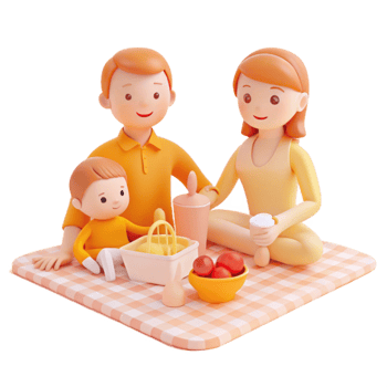 Happy Family Picnic with Blanket, Basket, and Food png