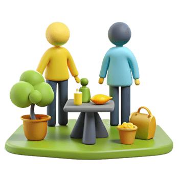 3D Render of Two Characters Enjoying Outdoor Picnic png