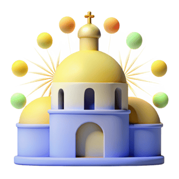 3D Rendered Church Building with Colorful Balloons png