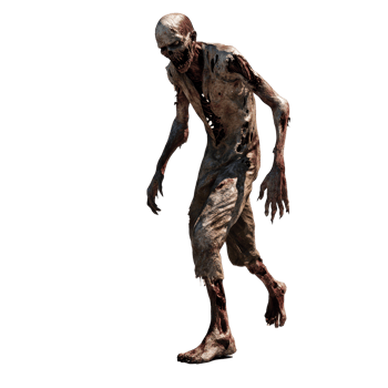 A full-height walking zombie displayed in isolation, showcasing eerie details of a decayed figure, walking zombie in full height, file of isolated object with shadow on transparent background png