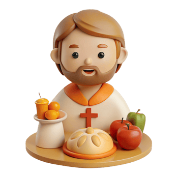 3D Cartoon Character with Food on a Tray png
