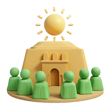 Sun Shining on Group of People in Front of Building png