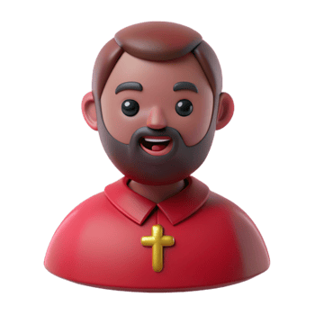 3D Cartoon Character of a Happy Man with a Beard Wearing a Red Shirt and a Gold Cross png