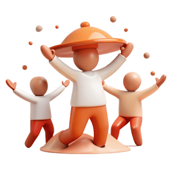 Joyful 3D Cartoon Characters Celebrating With Raised Arms png