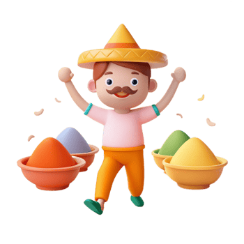 Cheerful Cartoon Character with Colorful Powder png