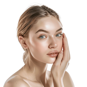 Beautiful face skin woman touching her cheek hand gesture care isolate on transparency background png