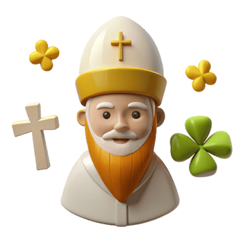 3D Illustration of a Religious Figure with a Cross and Clover png