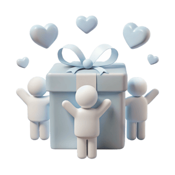 Gift Box Surprise with Heart Balloons and Excited People png