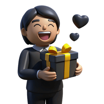Happy 3D Character Holding a Gift Box with Yellow Ribbon png