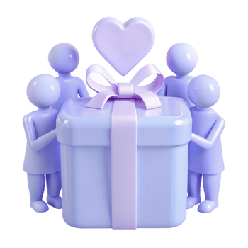 Gift Giving and Sharing 3D Render of a Group Surrounding a Present png
