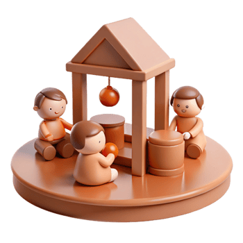 Playful 3D Render of Children Playing in a Playground Structure png