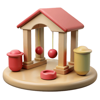 3D Render of a Wooden Playset with Hanging Balls png