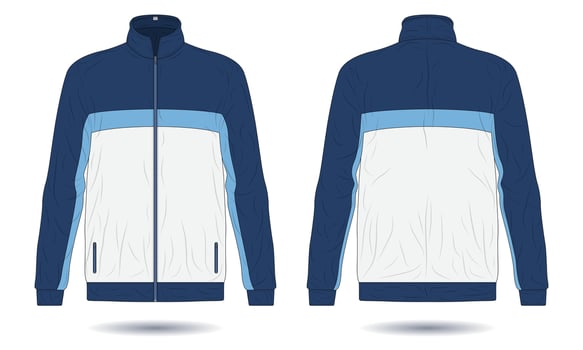 Blue and white sports training jacket mockup vector