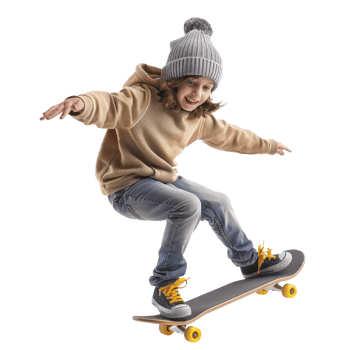 Floating skateboard boy isolate on transparency background png