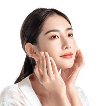 Portrait of facial model with hand gesture, face care concept isolate on transparency background png