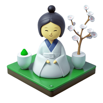 3D Illustration of a Woman in Traditional Japanese Clothing with Cherry Blossoms png