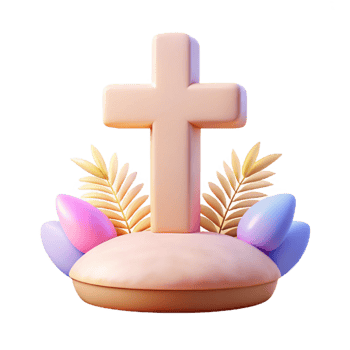 3D Render of a Cross with Palm Leaves and Eggs png