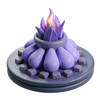 Purple 3D Render of a Campfire with a Flame png
