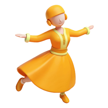 3D Cartoon Character Dancing in Orange Dress png