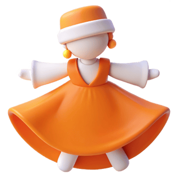 3D Cartoon Character Wearing an Orange Dress png