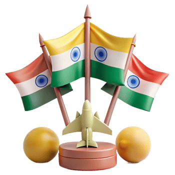 Three Indian Flags with Airplane Model and Orbs png
