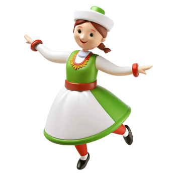 Smiling Cartoon Girl in Traditional Green Dress png