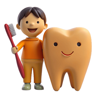 Smiling Cartoon Character Holding Toothbrush and Tooth png