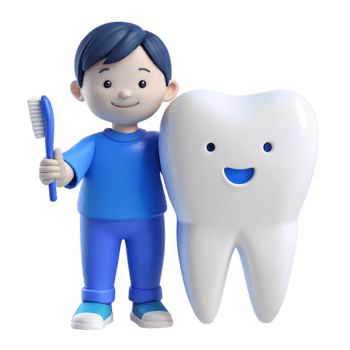 Smiling Tooth and Boy with Toothbrush - Healthy Teeth Illustration png