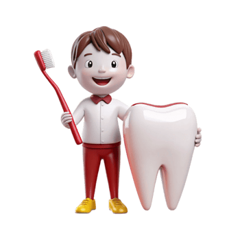 Happy Cartoon Boy Holding Toothbrush and Big Tooth png