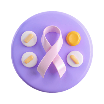 Pink Ribbon with Pills and Tablets - 3D Render png