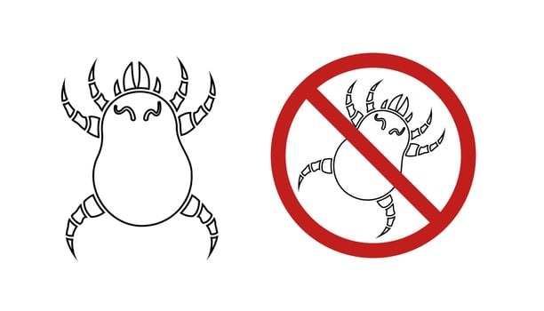 Dust mite outline icon illustration. Microscopic dangerous insect causes asthma, allergy, infection and dermatitis. vector