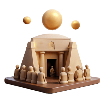 3D Render of a Temple with Figures Sitting Outside png