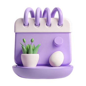 Purple 3D Calendar with Plant and Egg png