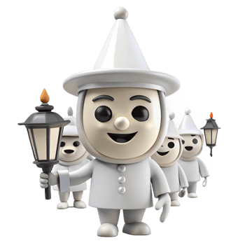 Smiling Cartoon Character with Lantern and Friends png