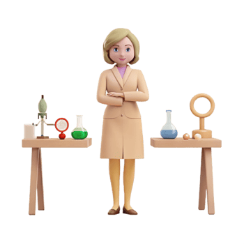 Female Scientist Character Standing in Front of Lab Equipment png